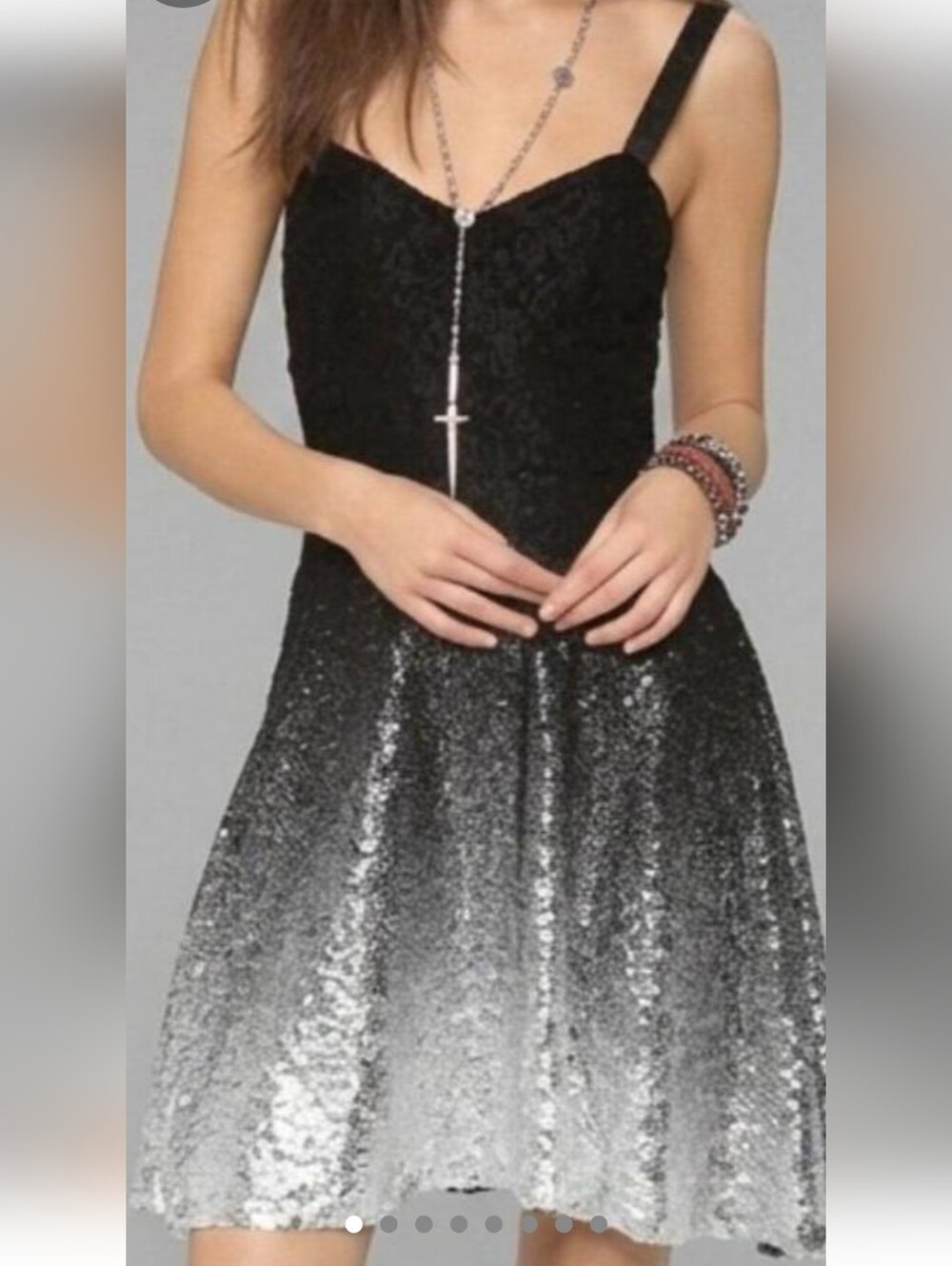 Free People Silver Foiled Ombré Black Lace Mini Dress.